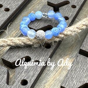 Aquamarine beaded handmade ring boho